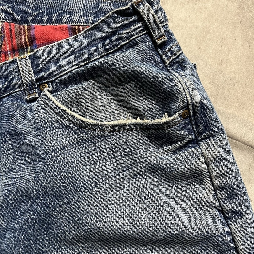 Vintage LL Bean Mens Red Plaid Flannel Jeans Size 32x30 Relaxed Fit USA Made - Picture 7 of 13